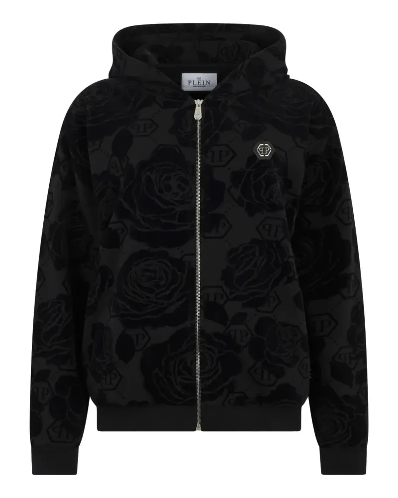 Philipp Plein Flock Flower Monogram Hoodie - Schwarz Schwarz