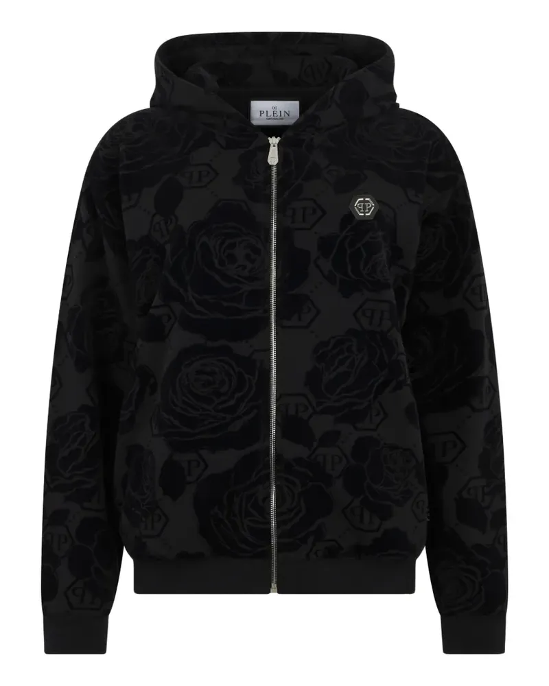 Philipp Plein Flock Flower Monogram Hoodie - Schwarz Schwarz