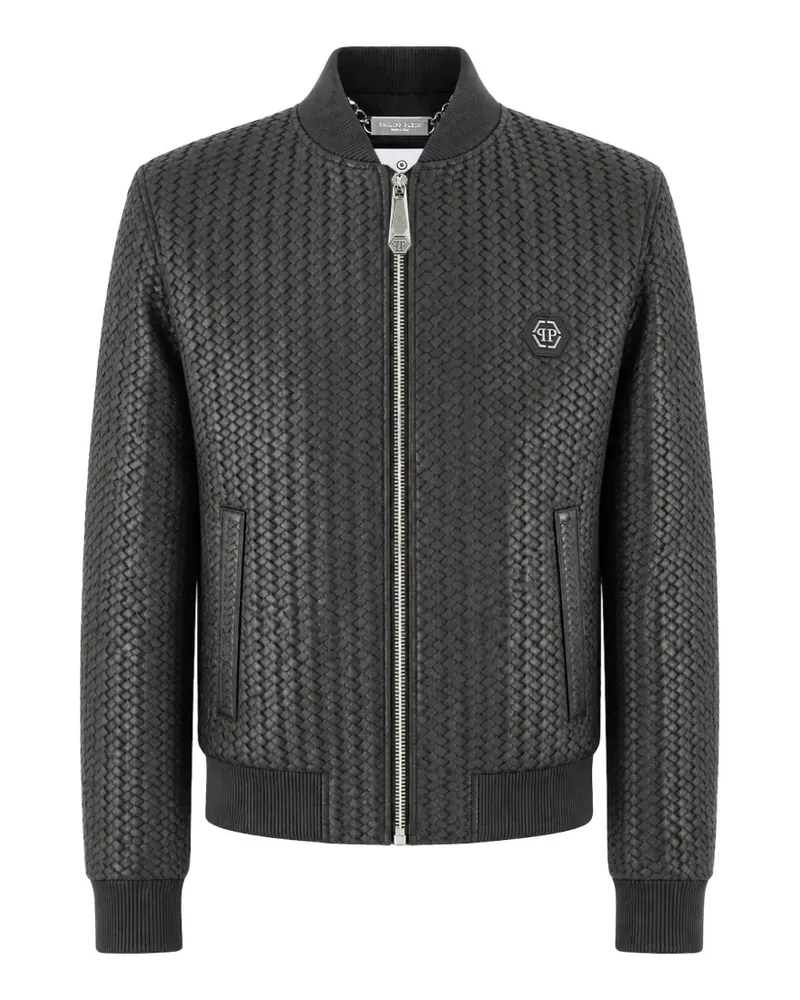 Philipp Plein weaved leather bomber jacket - Schwarz Schwarz