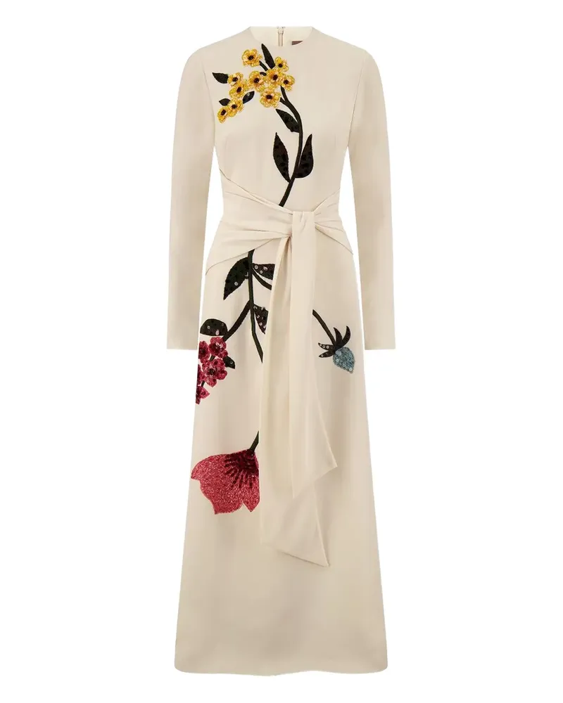 Lela Rose Gebundenes Midikleid mit Blumenstickerei - Weiß Weiß