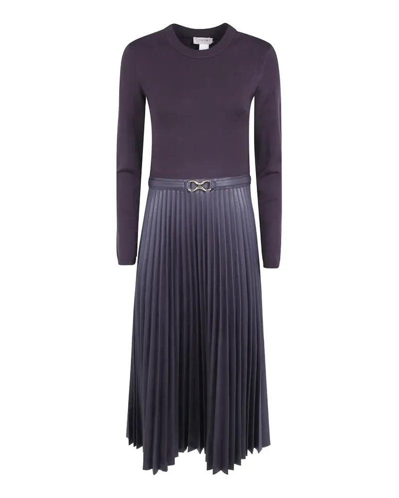 Twin-Set Langes Strickkleid mit Ledereffekt - Violett Violett