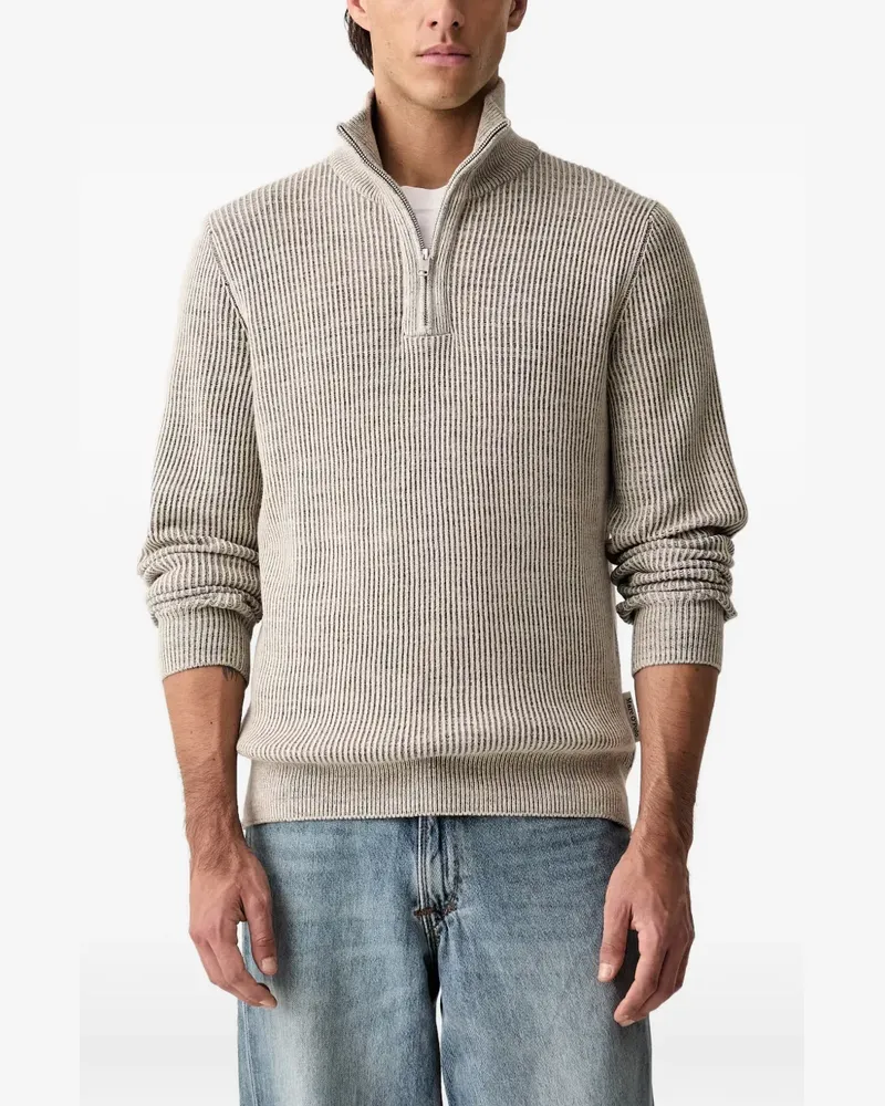 Marc O'Polo Gerippter Pullover mit Viertelreißverschluss - Nude Nude