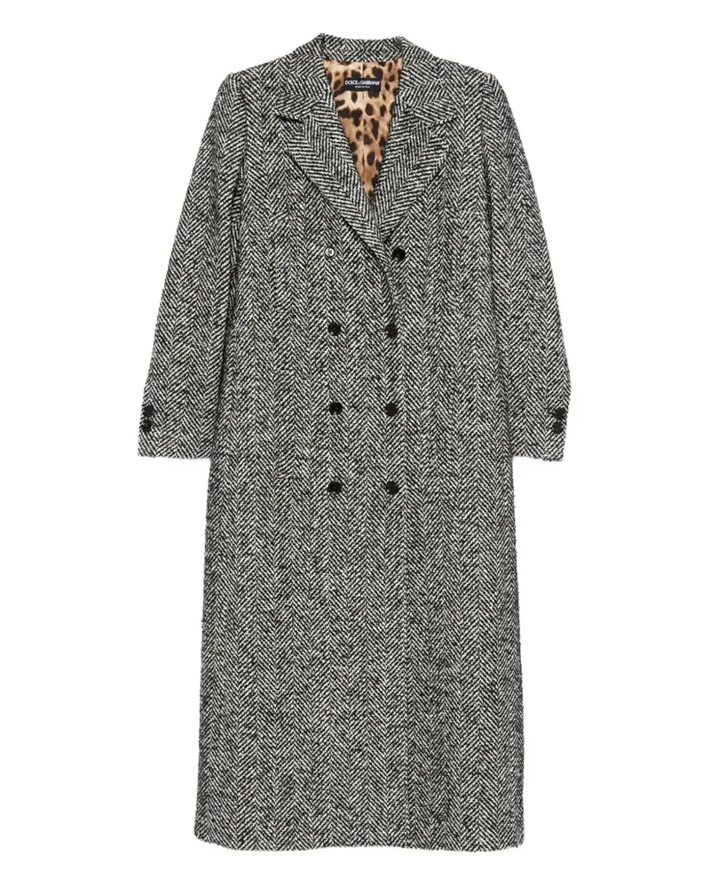 Dolce & Gabbana Doppelreihiger Mantel mit Fischgrätenmuster - Grau Grau