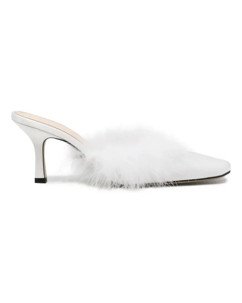 Mach & Mach Carolyn B feather-trim square-toe mules - Weiß Weiß
