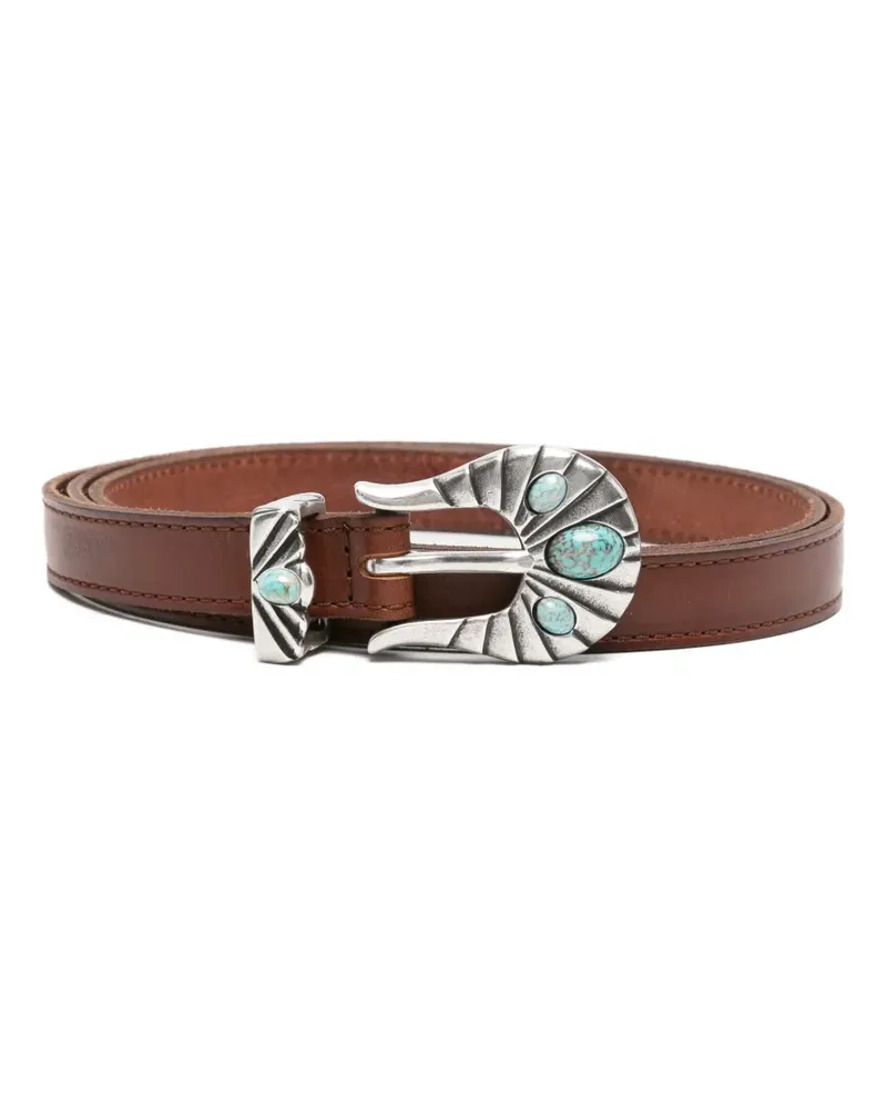 Orciani turquoise-embellished leather belt - Braun Braun