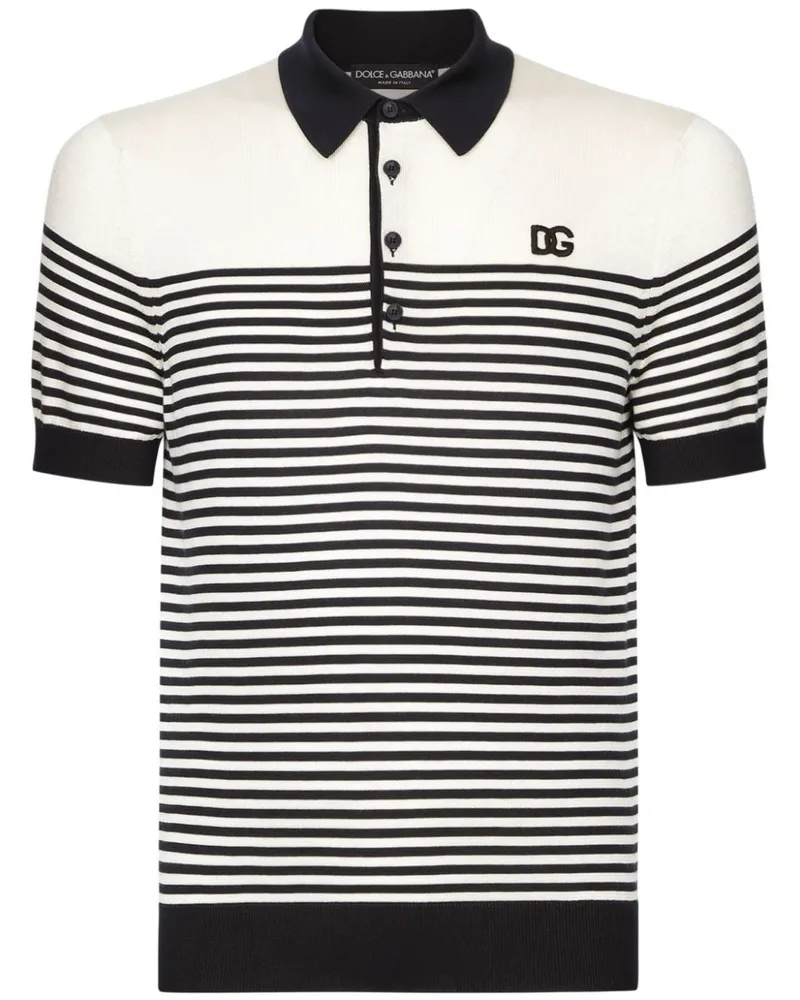 Dolce & Gabbana Gestreiftes Poloshirt mit Logo-Stickerei - Weiß Weiß