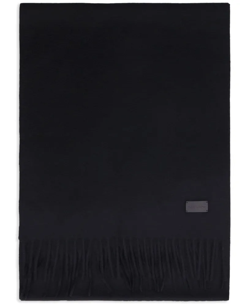 Saint Laurent Kaschmirschal mit Logo-Patch - Schwarz Schwarz
