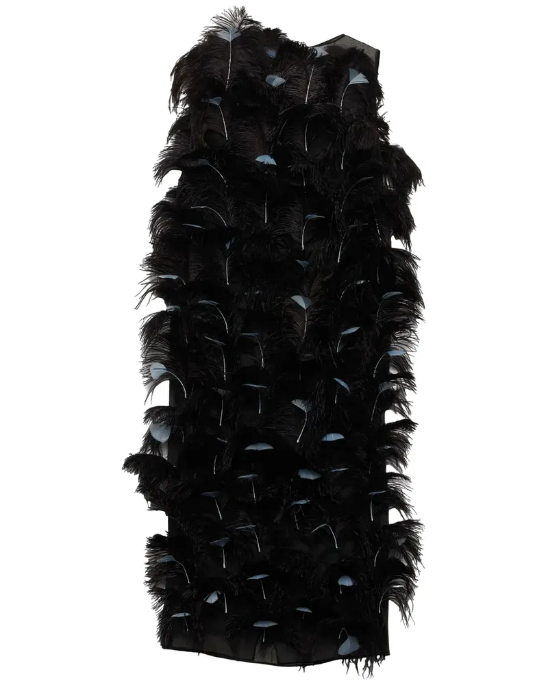 Prada Seidenkleid mit Federn - Schwarz Schwarz