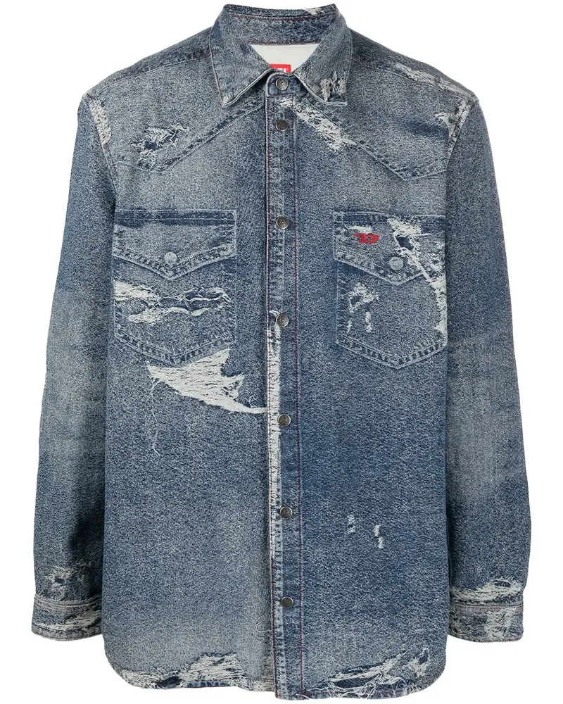Diesel Jeanshemd im Distressed-Look - Blau Blau