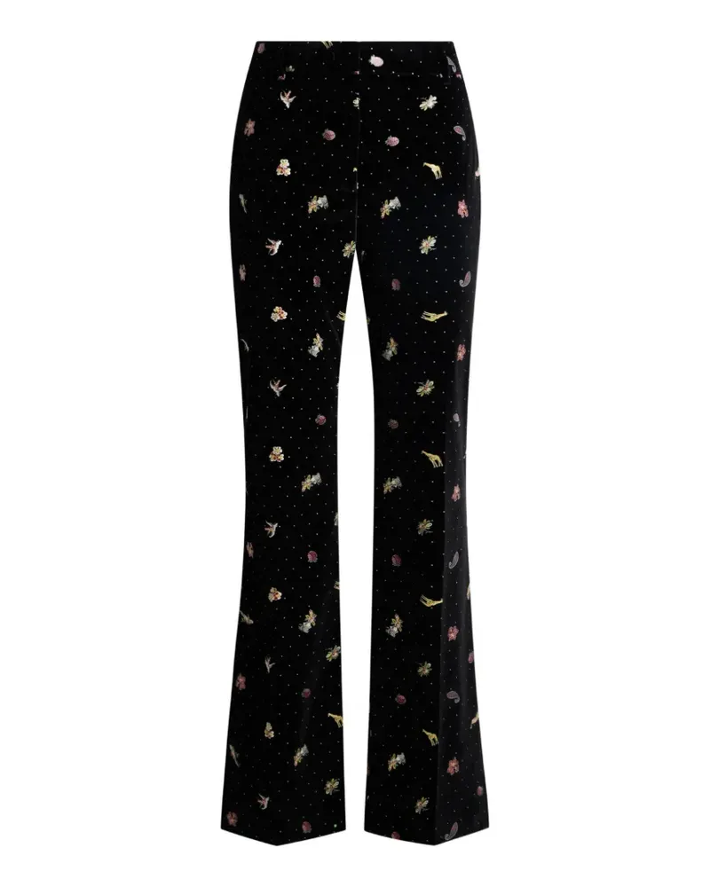 Etro Samthose mit Blumen- und Tiermotiven - Schwarz Schwarz