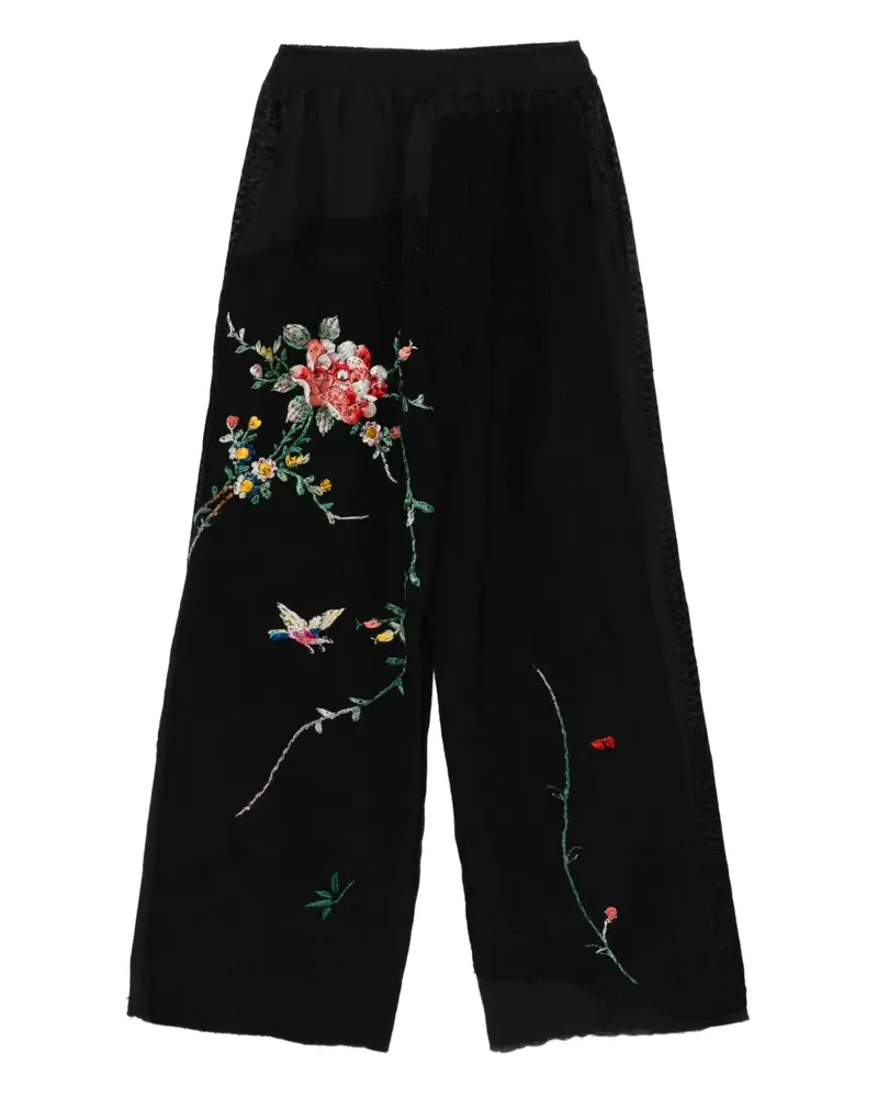 BY WALID Hose mit Blumen-Print - Schwarz Schwarz