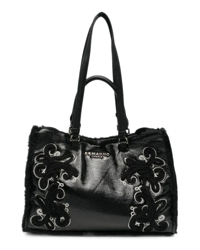 Ermanno Scervino embroidered leather tote bag - Schwarz Schwarz