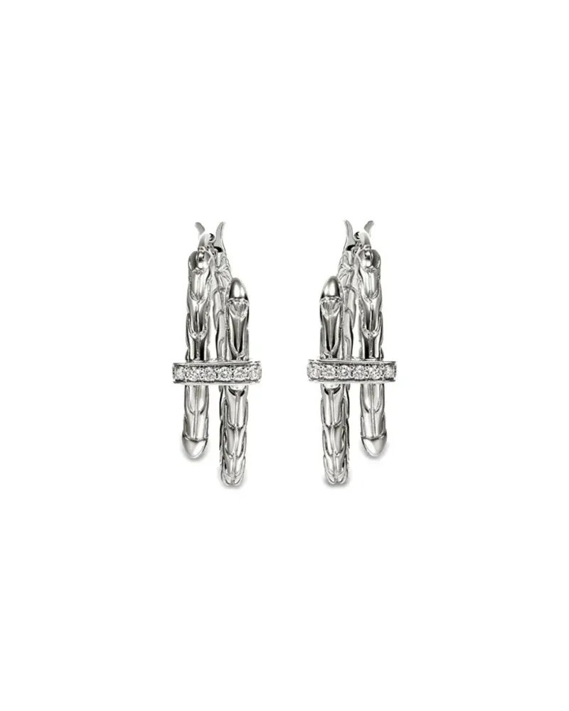 John Hardy Kleine Spear Sterlingsilber-Creolen mit Diamanten Silber