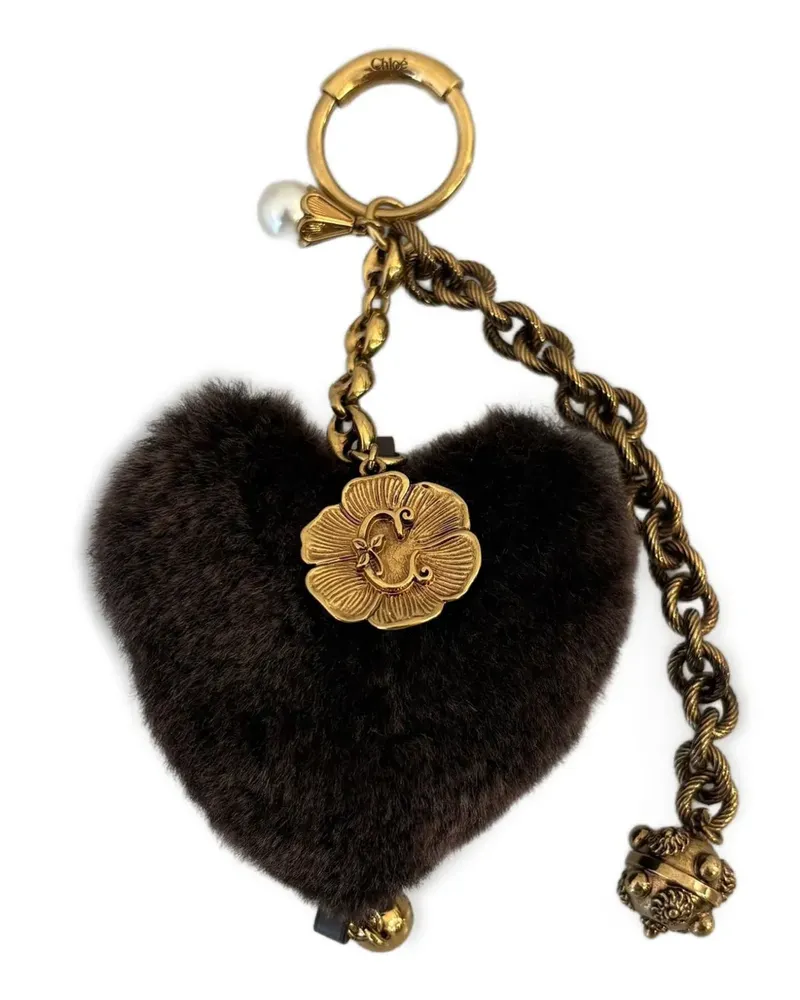 Chloé Taschenanhänger aus Shearling mit Herz - Braun Braun