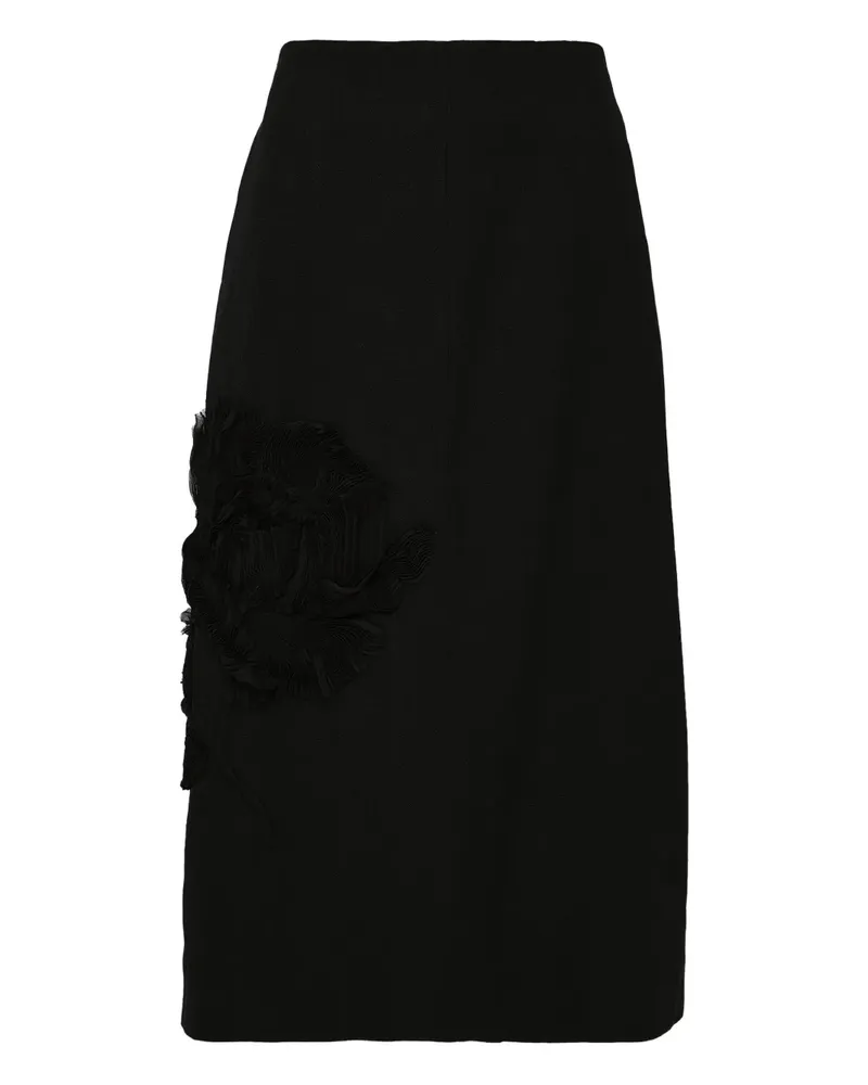Jil Sander Midirock mit Rosenapplikation - Schwarz Schwarz
