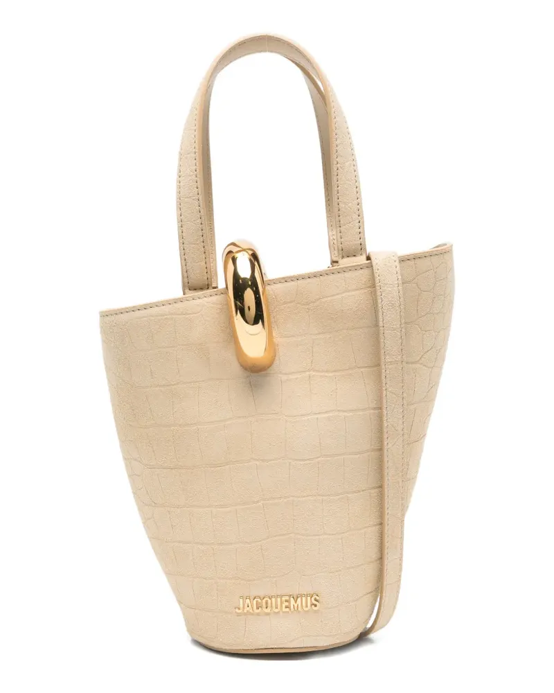 Jacquemus Le Petit Bambola crocodile-effect suede tote bag - Nude Nude