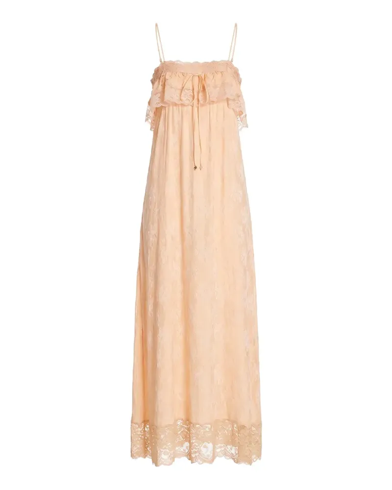 Chloé Langes Kleid mit schmalen Trägern aus Seiden-Jacquard und Spitze - Nude Nude