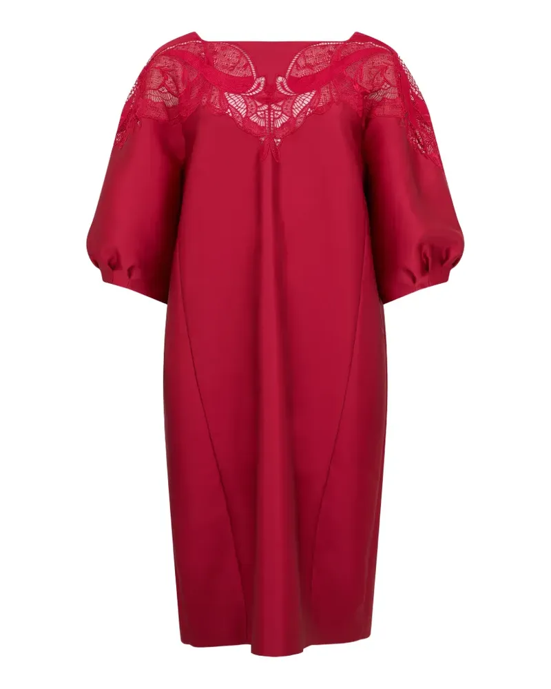 Alberta Ferretti lace-trim puff-sleeve midi dress - Rot Rot