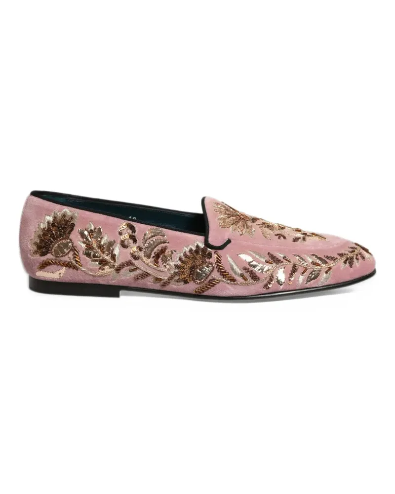Dolce & Gabbana floral-embroidered velvet loafers - Rosa Rosa