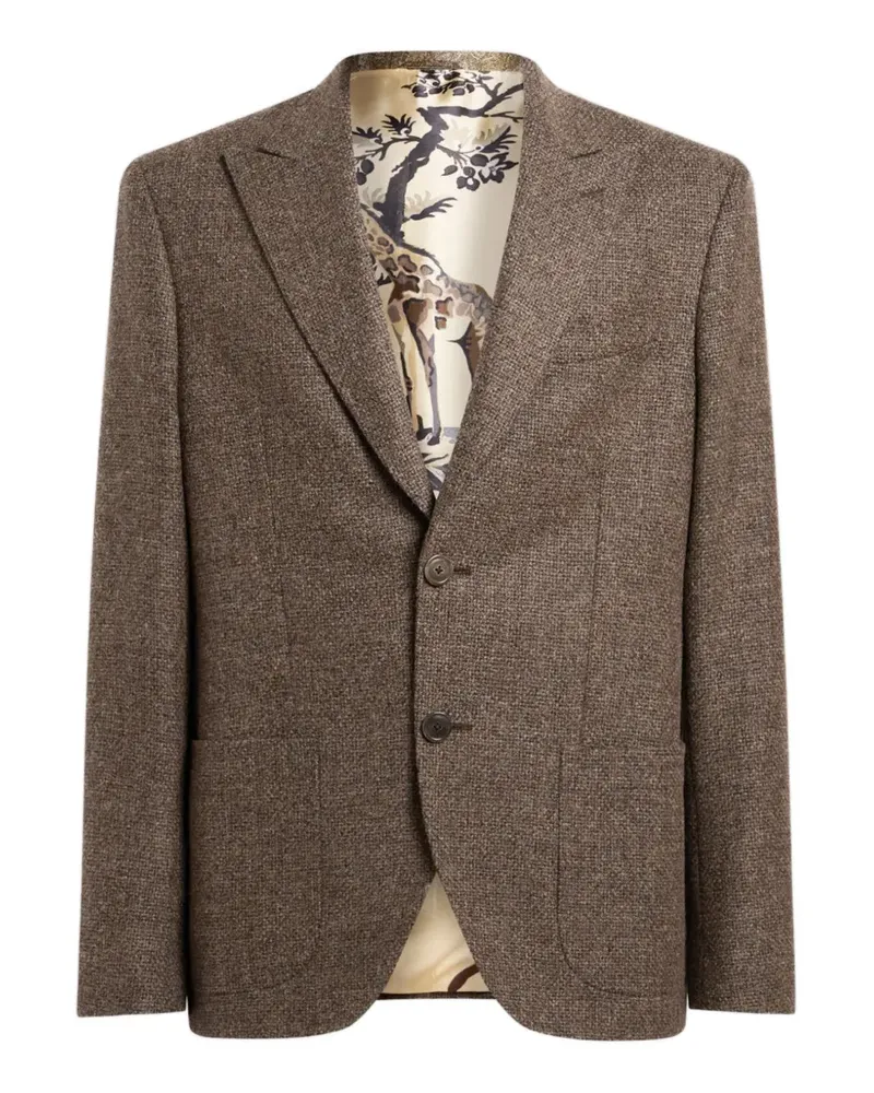 Etro single-breasted wool-blend basketweave jacket - Braun Braun