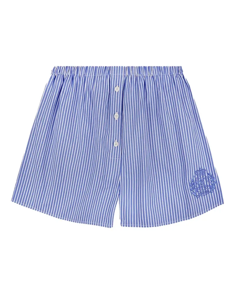 SPORTY & RICH Gestreifte NY Crest Shorts - Blau Blau