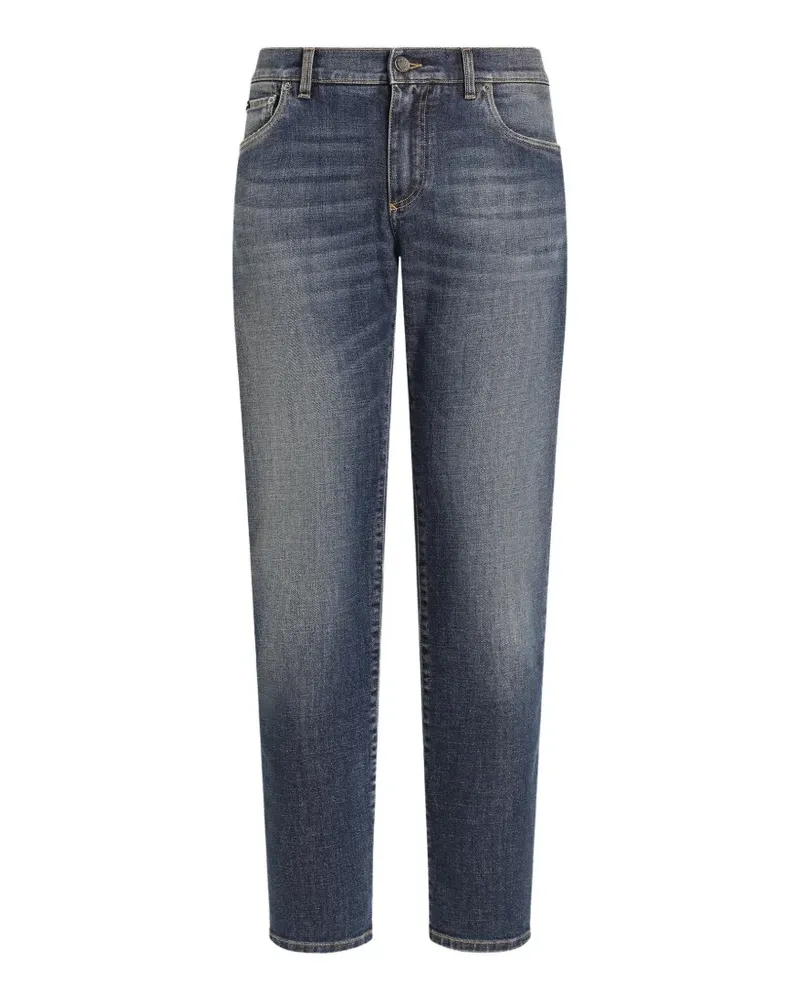 Dolce & Gabbana Slim-Fit-Jeans mit Logo-Applikation - Blau Blau