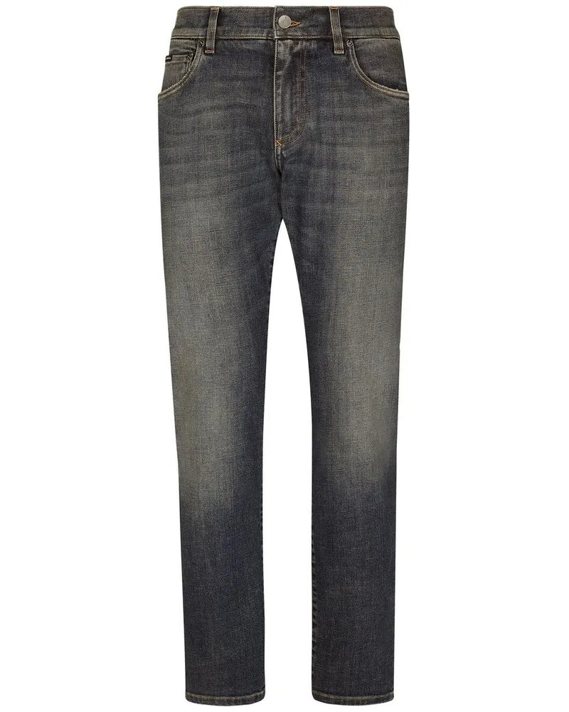 Dolce & Gabbana Slim-Fit-Jeans mit Logo-Applikation - Blau Blau