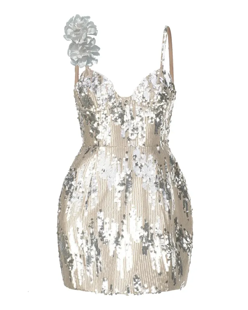 Atoir sequin-embellished floral-appliqué mini dress - Silber Silber