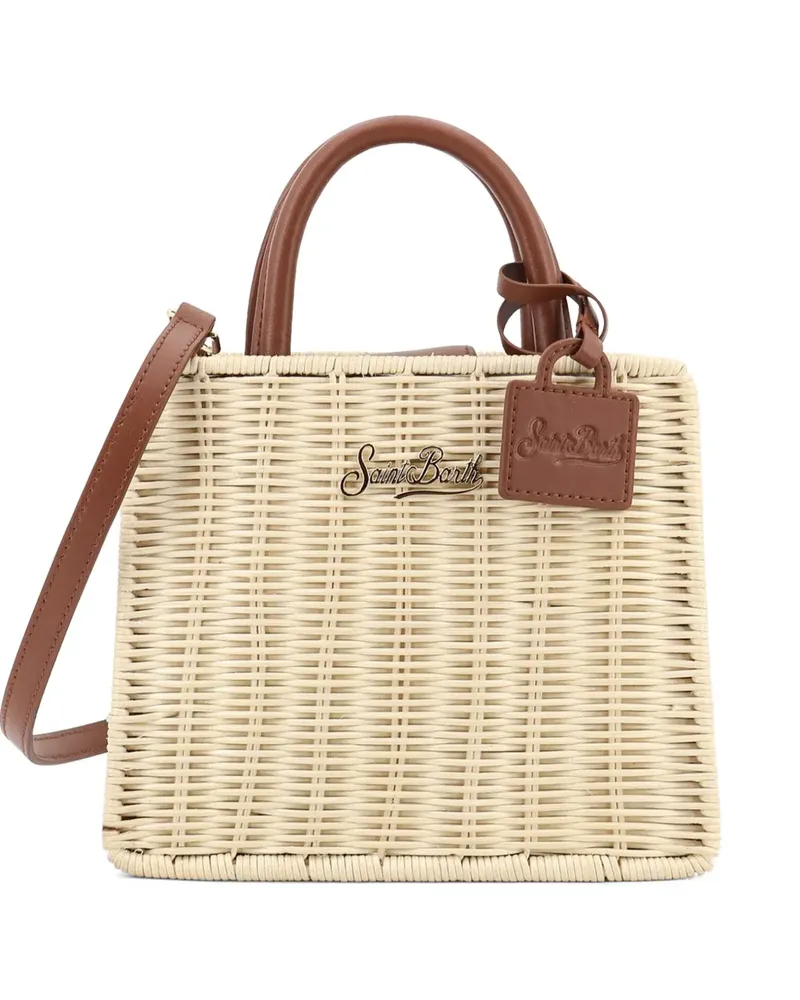 MC2 Saint Barth mini woven logo-plaque bag - Nude Nude
