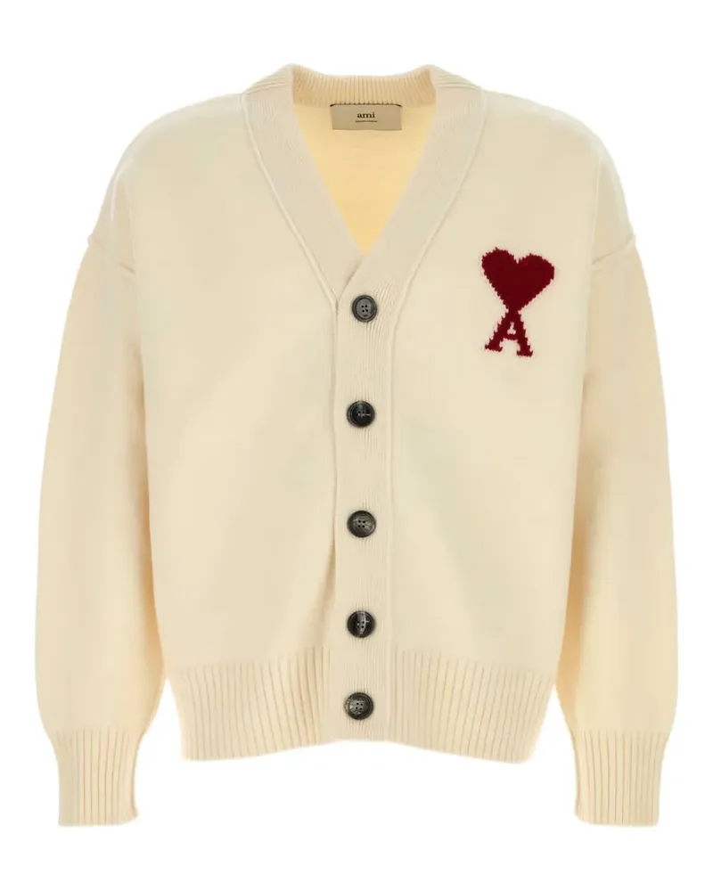AMI Paris logo-embroidery wool cardigan - Nude Nude