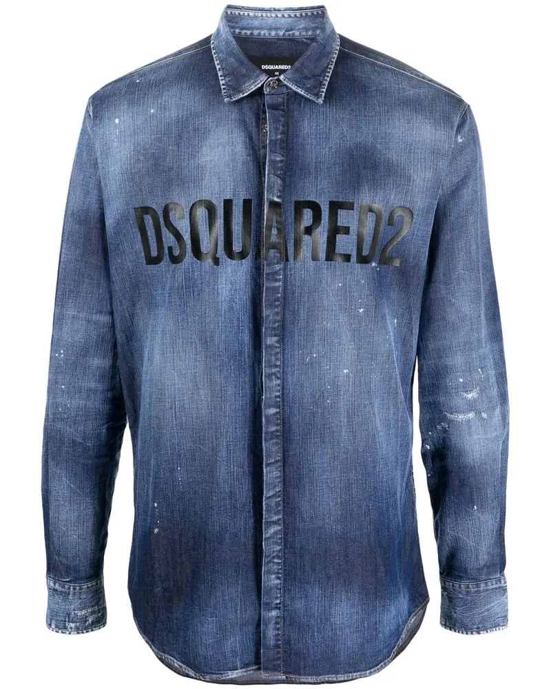 Dsquared2 Jeanshemd mit Logo-Print - Blau Blau