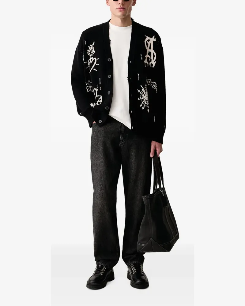 AllSaints Staged Cardigan mit Intarsien-Muster - Schwarz Schwarz