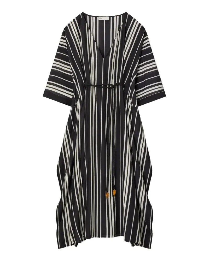 Tory Burch Gestreifter Seiden-Kaftan mit Gürtel - Schwarz Schwarz
