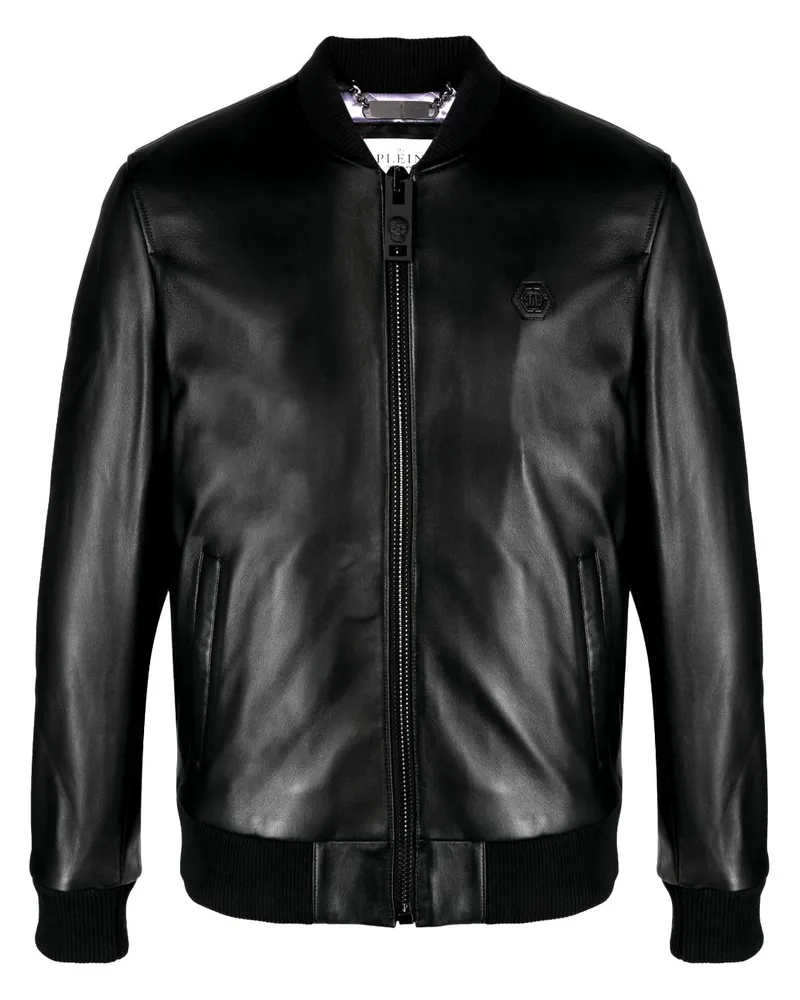 Philipp Plein Skull and Bones Lederjacke - Schwarz Schwarz