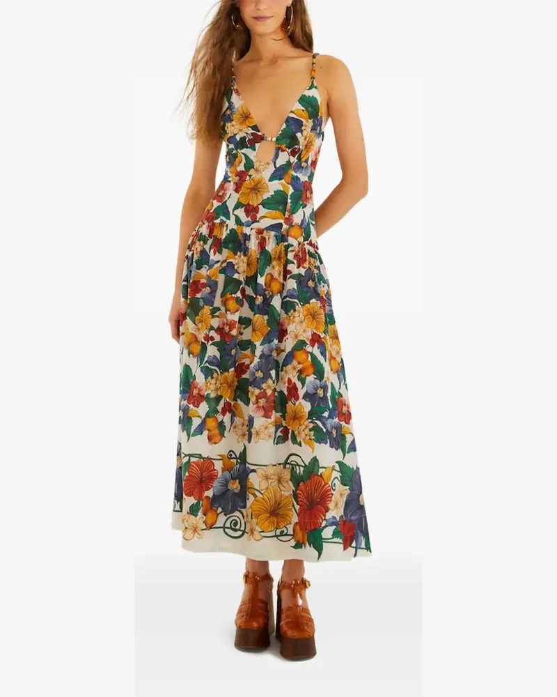 FARM Rio floral-print cut-out dress - Weiß Weiß
