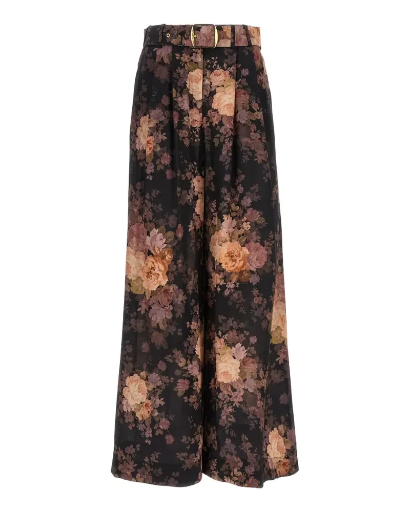 Zimmermann Illustration Tuck floral-print silk trousers - Schwarz Schwarz