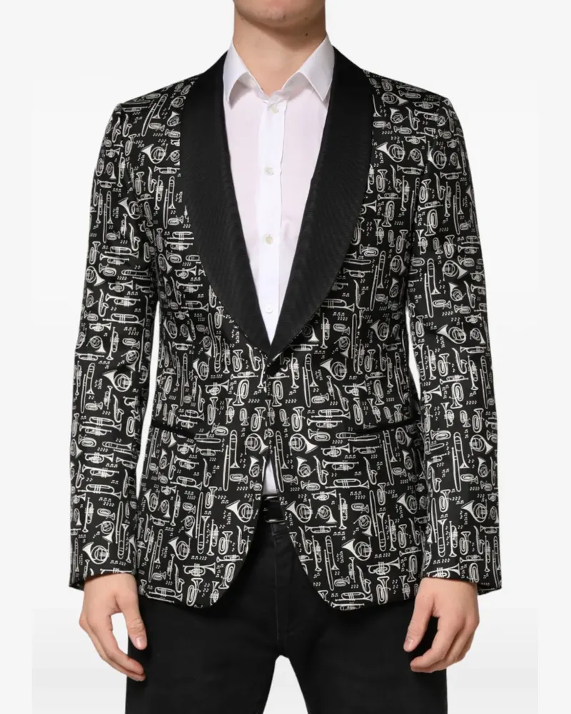 Dolce & Gabbana Schalkragen-Blazer mit Instrument-Print - Schwarz Schwarz