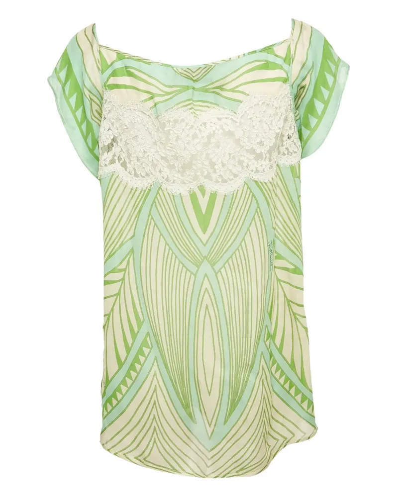 Just Cavalli Seidentop mit Spitzenborten - Grün Grün