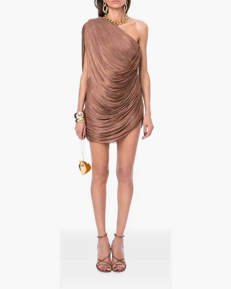 Ana Radu Drapiertes One-Shoulder-Minikleid - Braun Braun