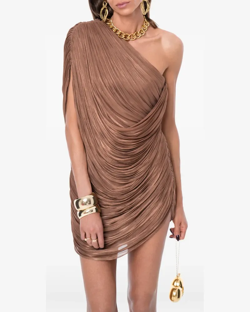 Ana Radu Drapiertes One-Shoulder-Minikleid - Braun Braun