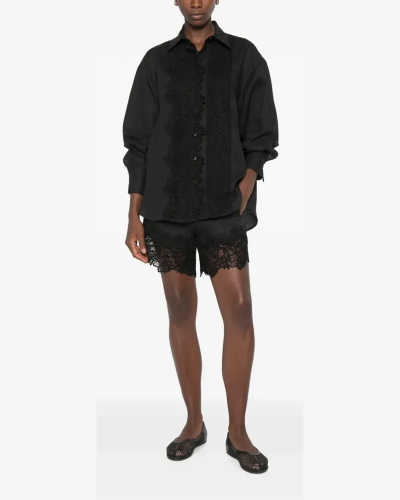 Ermanno Scervino lace-trim linen shorts - Schwarz Schwarz