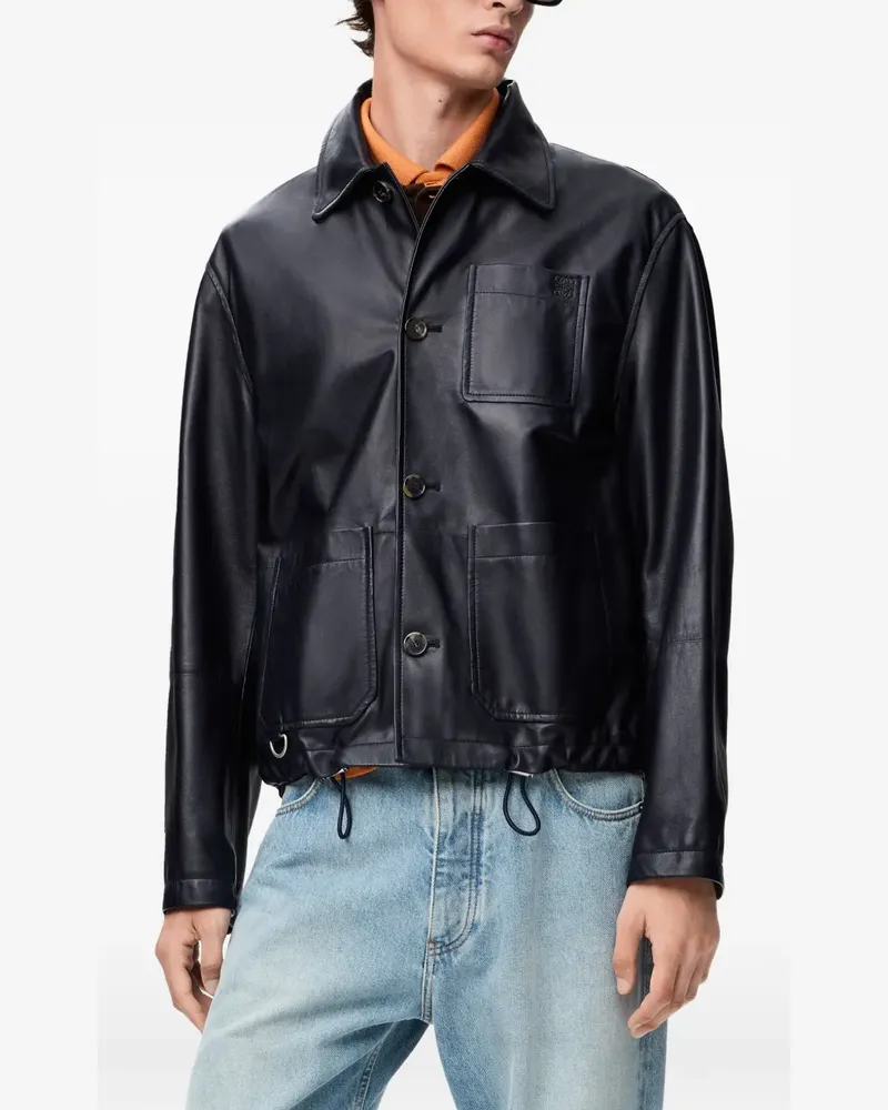 Loewe Lederjacke mit Kontrasteinsatz - Blau Blau