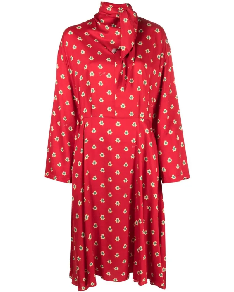 Kenzo Teddy Flower Midikleid mit Falten - Rot Rot