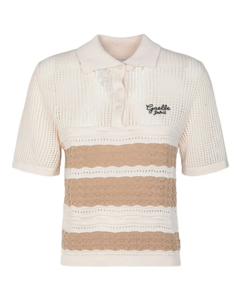 Gaëlle Bonheur Gestreiftes Poloshirt mit Lochmuster - Nude Nude