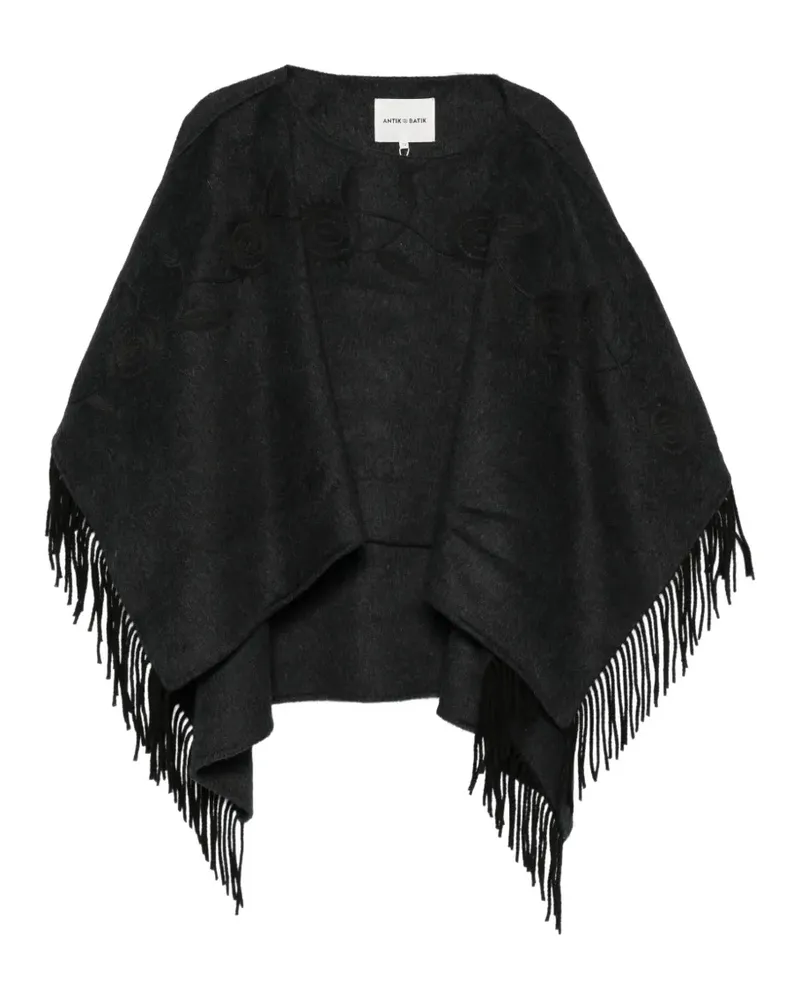 Antik Batik Willow embroidered fringe-trim poncho - Schwarz Schwarz