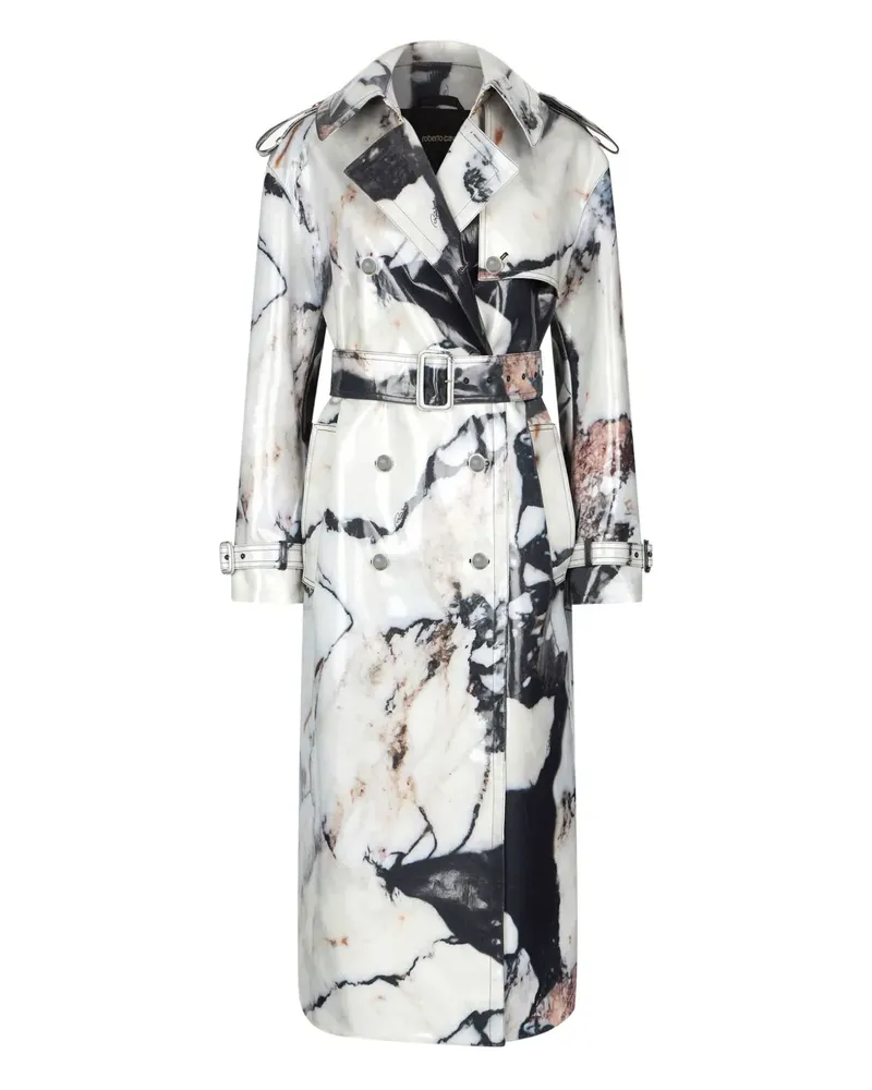 Roberto Cavalli marble-print double-breasted trench coat - Schwarz Schwarz