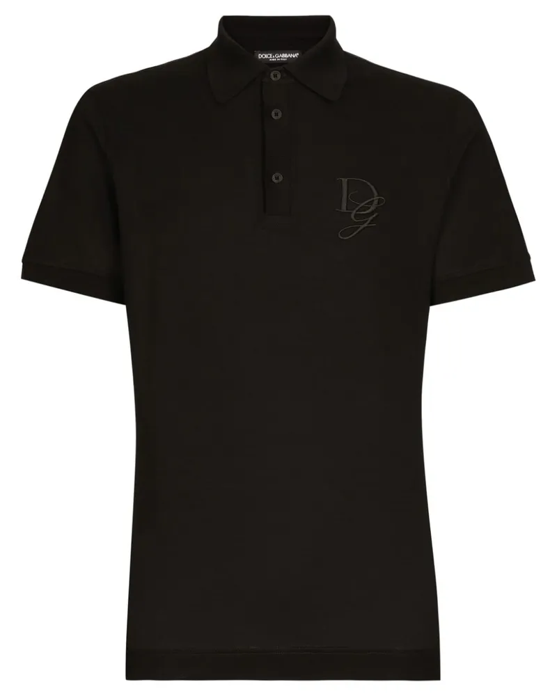 Dolce & Gabbana Jersey-Poloshirt mit Logo-Stickerei - Schwarz Schwarz