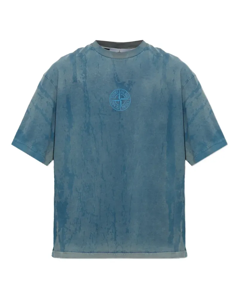 Stone Island Compass logo-print acid-wash T-shirt - Blau Blau