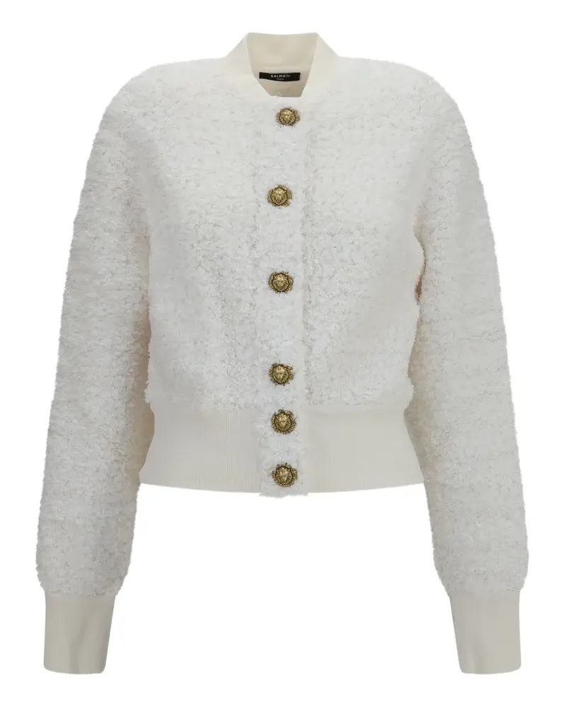 Balmain Tweed-Jacke mit Löwenkopf - Weiß Weiß