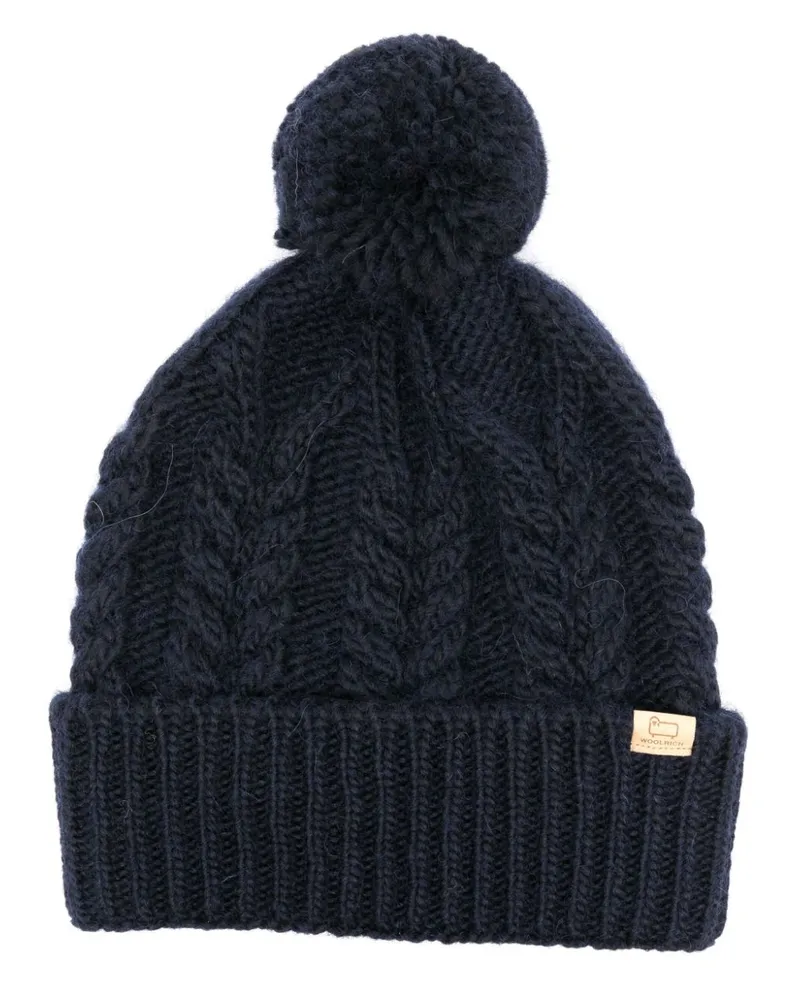 Woolrich Beanie mit Zopfmuster - Blau Blau